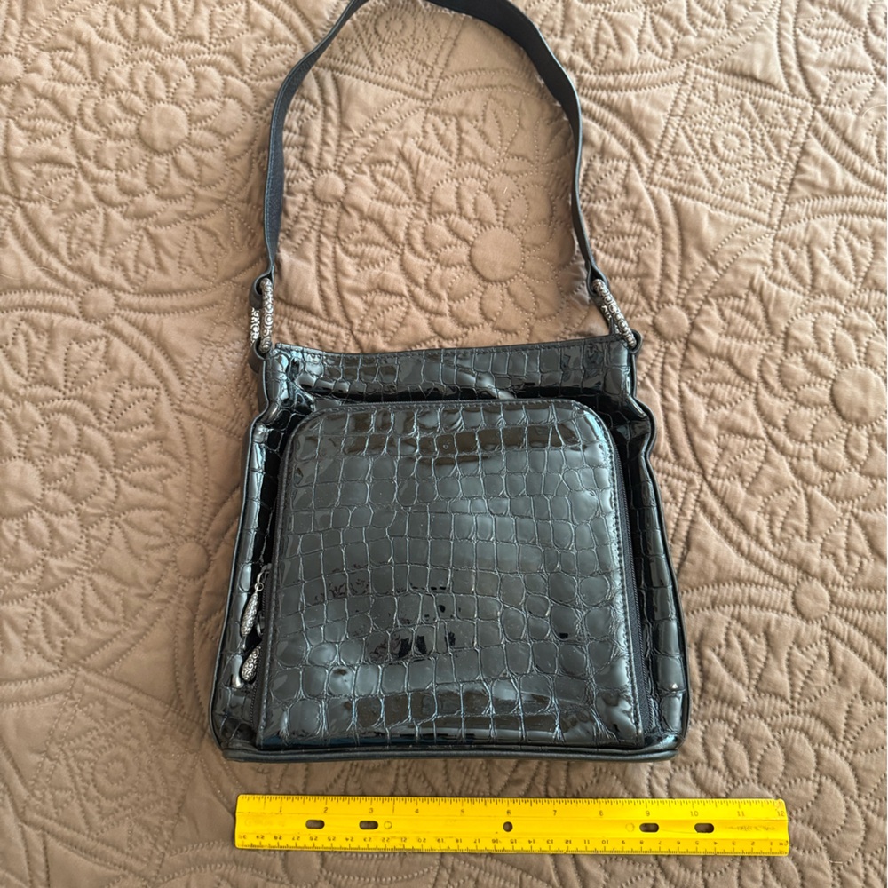 Black Messenger Bag with Textured Finish and Zipper Closure